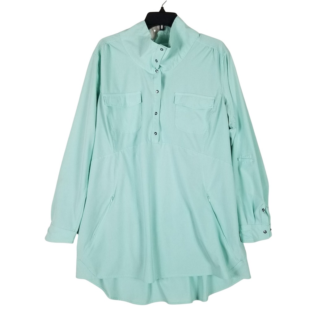 Duluth Trading Co Tunic Women XXL Mint Green Hiking Shirt Drawstring Waist 59s